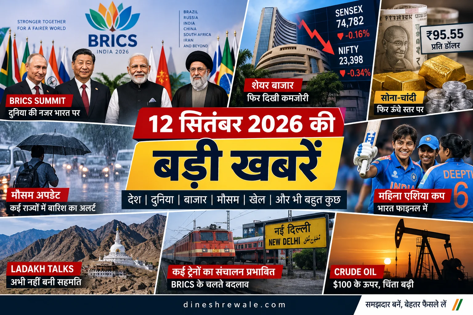 12 सितंबर 2026 की बड़ी खबरें: BRICS, बाजार, मौसम और Asia Cup