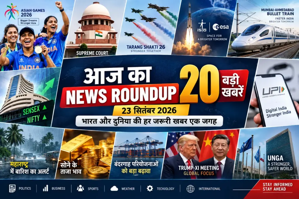 23 सितंबर 2026 की 20 बड़ी खबरें: भारत और दुनिया की बड़ी खबरों का पूरा अपडेट