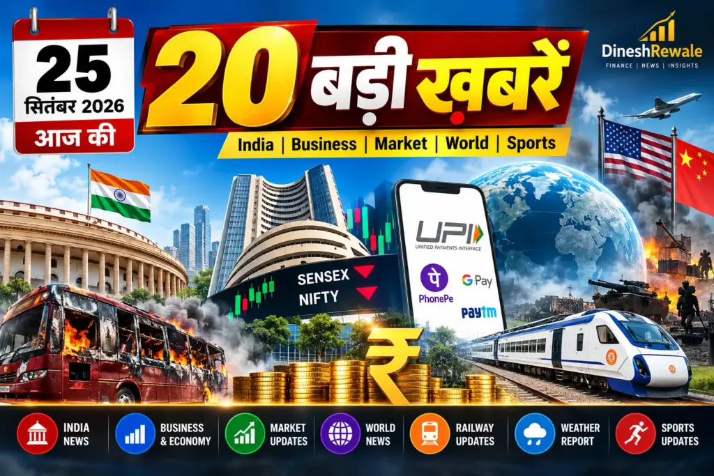 25 सितंबर 2026 की आज की 20 बड़ी खबरें: India, Business, Market, World और Sports Updates