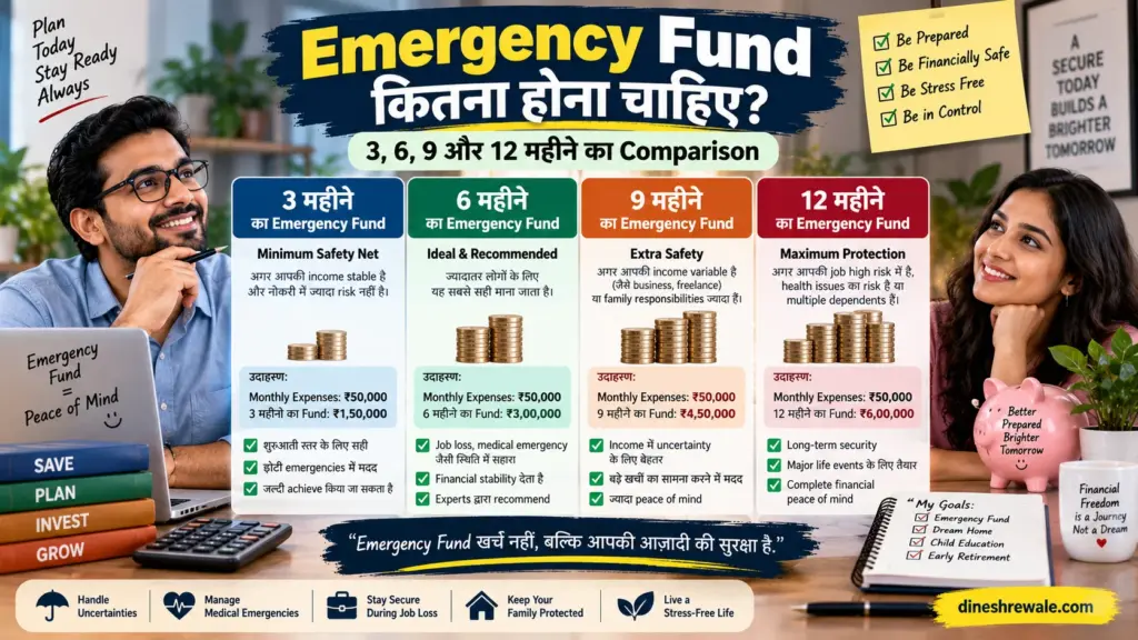 Emergency Fund कितना होना चाहिए 3, 6 और 12 महीने का comparison