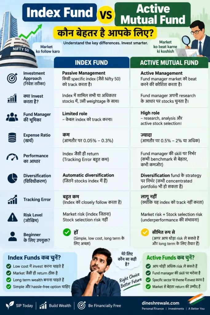 Index Fund vs Active Mutual Fund comparison for Indian beginners