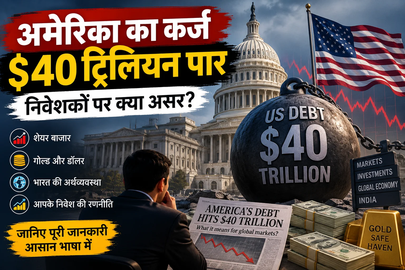 अमेरिका का कर्ज $40 ट्रिलियन पार, निवेशकों पर क्या असर?
