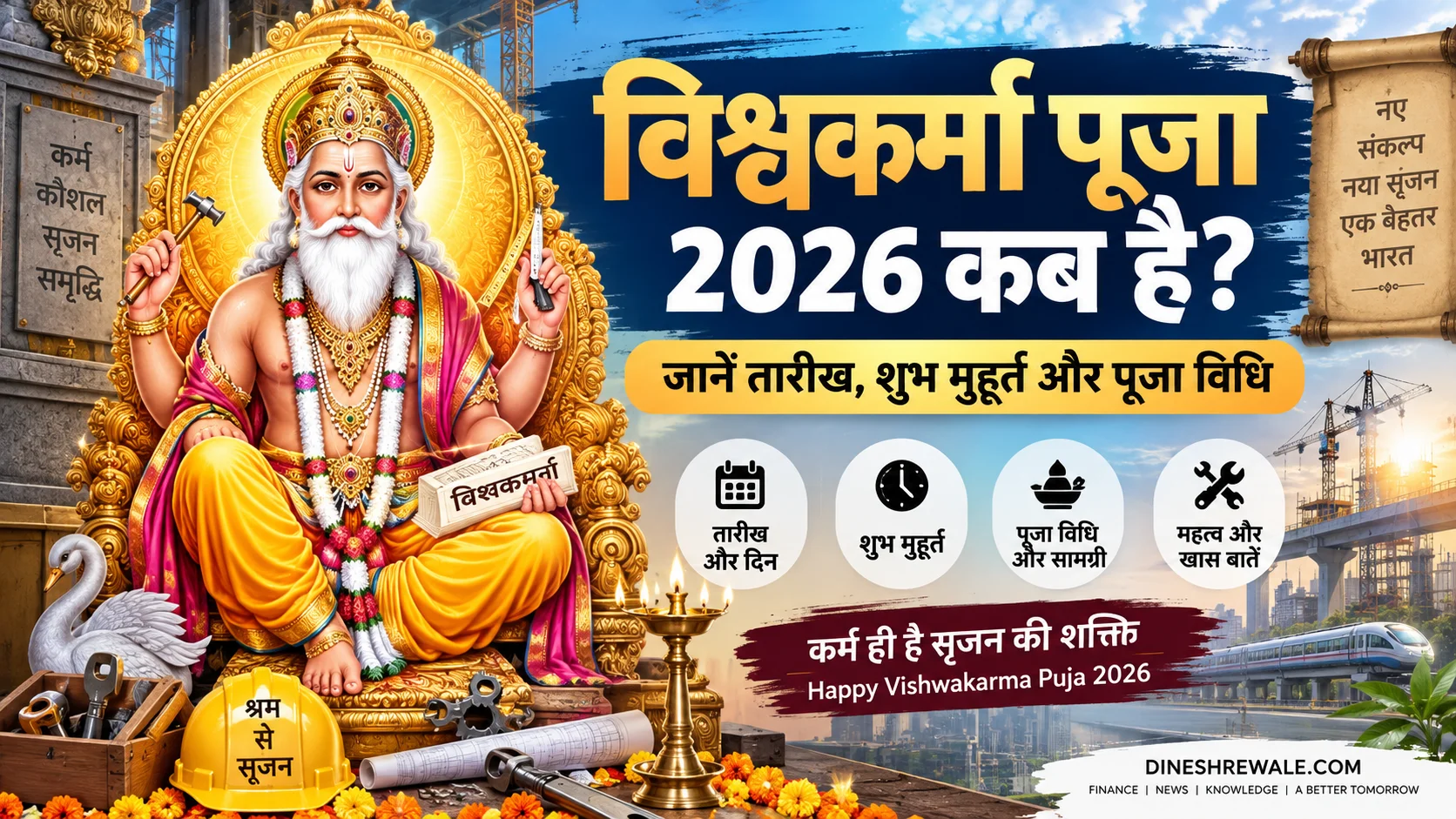 विश्वकर्मा पूजा 2026 की तारीख, शुभ मुहूर्त और पूजा विधि वाला फीचर इमेज