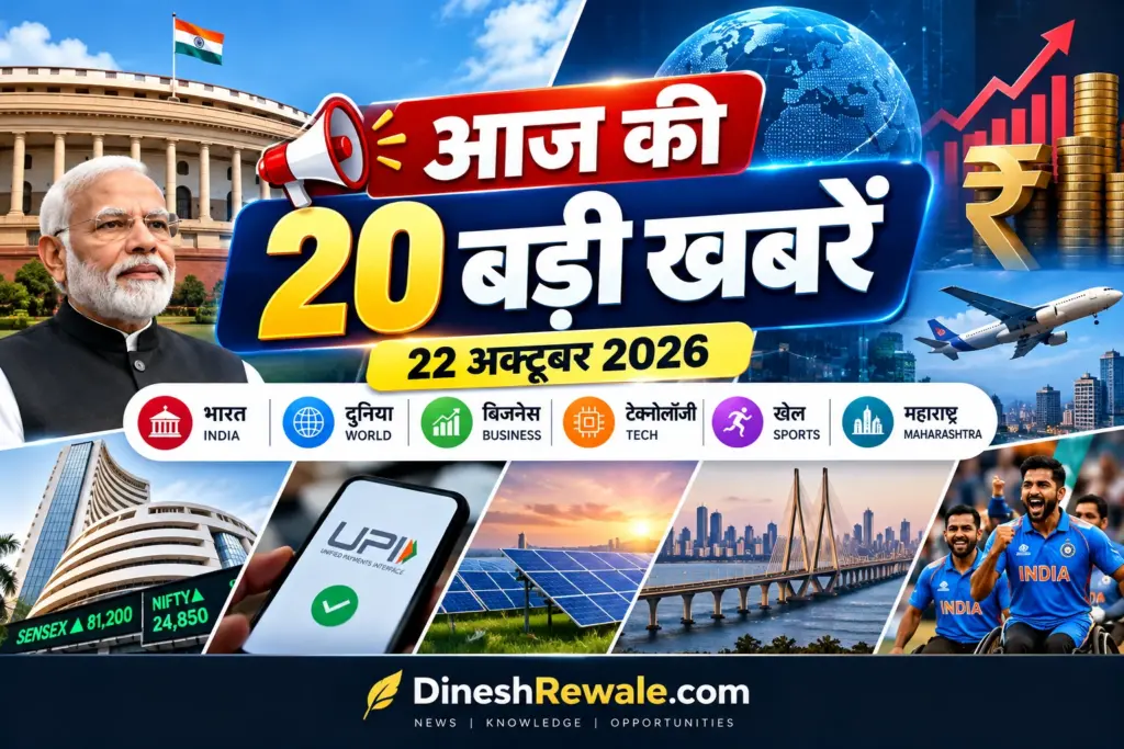 आज की 20 बड़ी खबरें 22 अक्टूबर 2026: India, World, Business और Sports