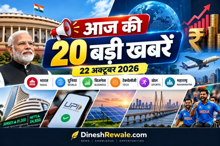 आज की 20 बड़ी खबरें 22 अक्टूबर 2026, DineshRewale.com Daily News Roundup