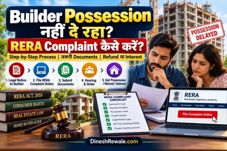 Builder possession delay RERA complaint guide in India with DineshRewale.com branding