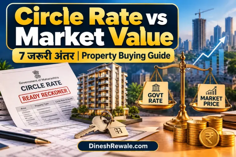 Circle Rate और Market Value की तुलना, Ready Reckoner rate और property valuation समझाता हुआ चित्र