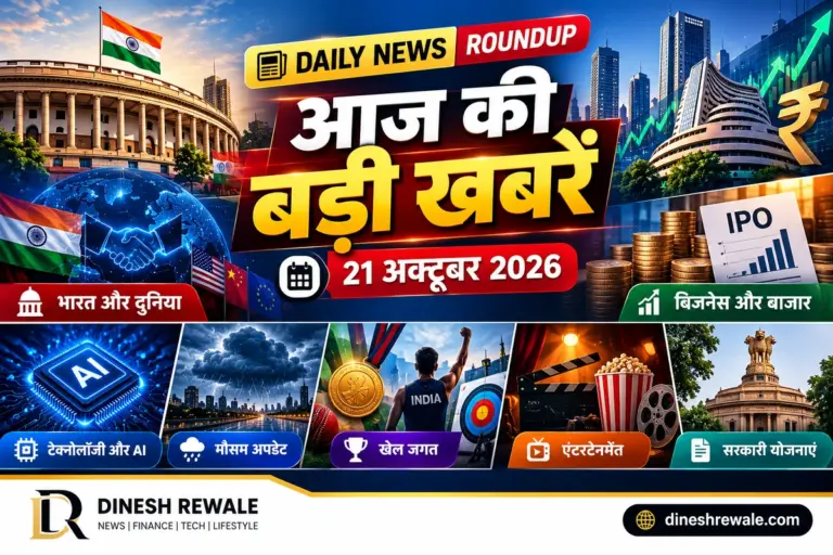 आज की बड़ी खबरें 21 अक्टूबर 2026, Dinesh Rewale Daily News Roundup की branded feature image