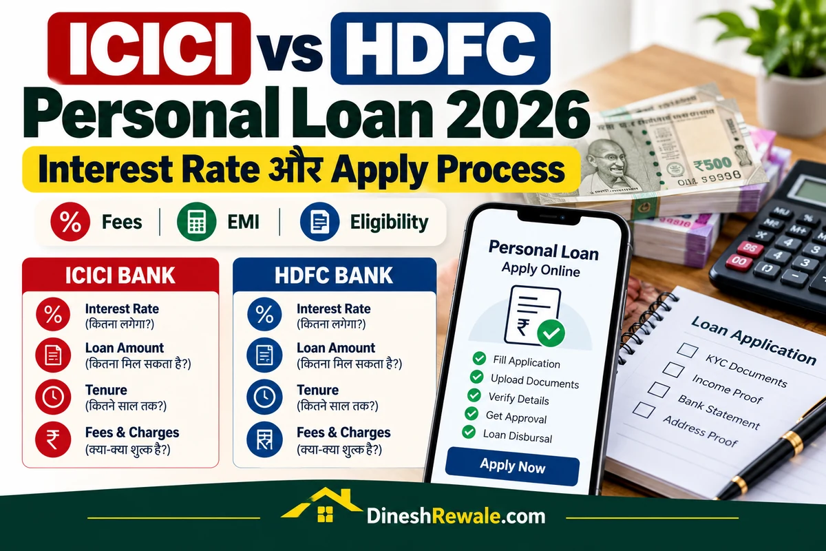 ICICI और HDFC Bank Personal Loan 2026 की interest rate, fees और online apply process की तुलना
