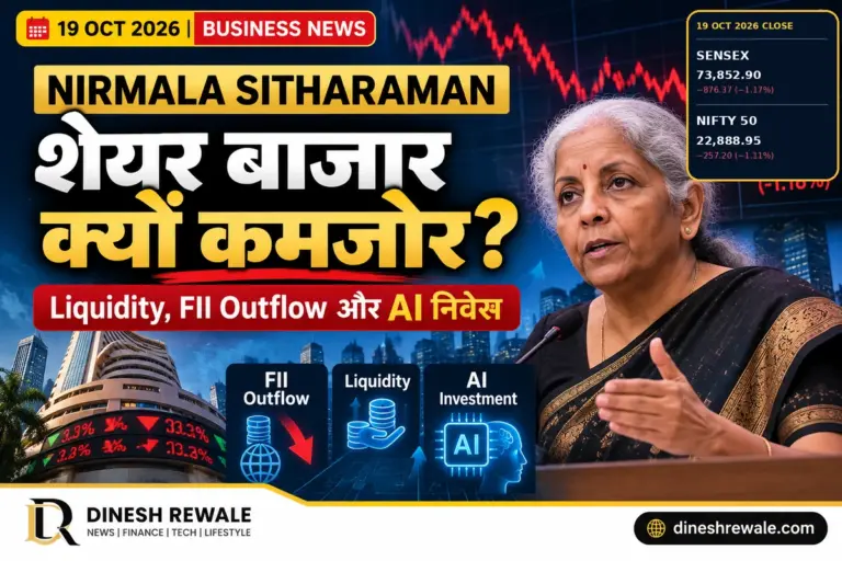 निर्मला सीतारमण और शेयर बाजार की कमजोरी पर Dinesh Rewale की branded news feature image