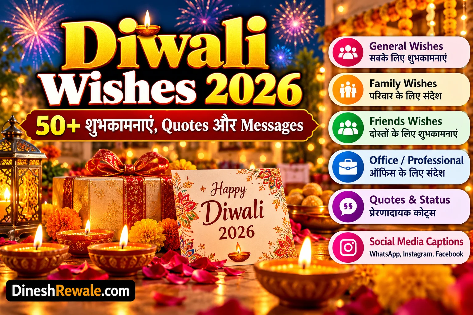 Diwali Wishes 2026: 50+ शुभकामनाएं, Quotes और Messages