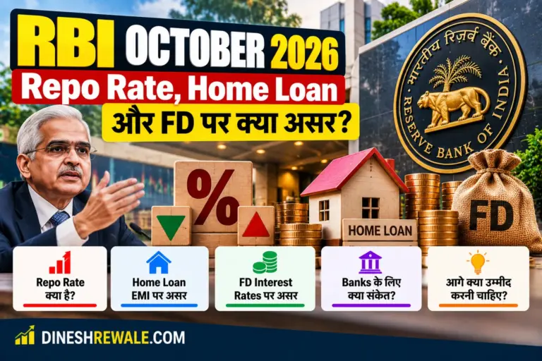 RBI October 2026 policy में repo rate decision का इंतजार है। जानिए 5.25% rate, possible hike scenario और home loan, EMI व FD पर इसका असर।