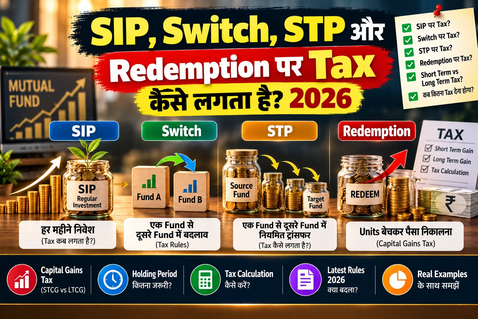 SIP में Switch, STP और Redemption पर Tax कैसे लगता है?