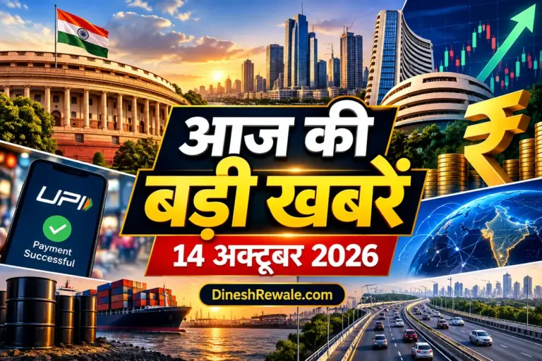 आज की बड़ी खबरें 14 अक्टूबर 2026, भारत, शेयर बाजार और UPI की ताजा खबरें